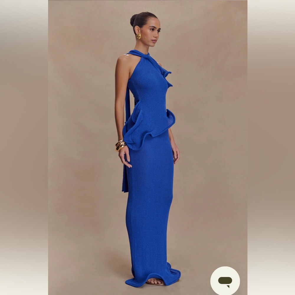 Meshki Electric Blue Halter Ruffle Maxi Dress - Picture 3 of 10